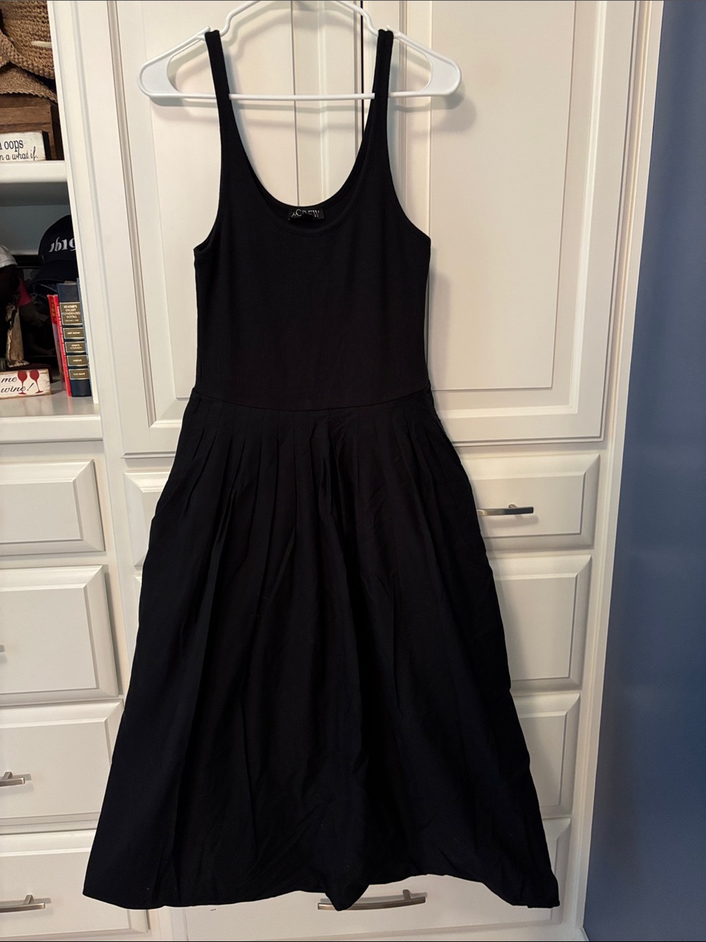 J. Crew Black ribbed knit Maxi Dress with Pleated Bubble Skirt. Size S. EUC